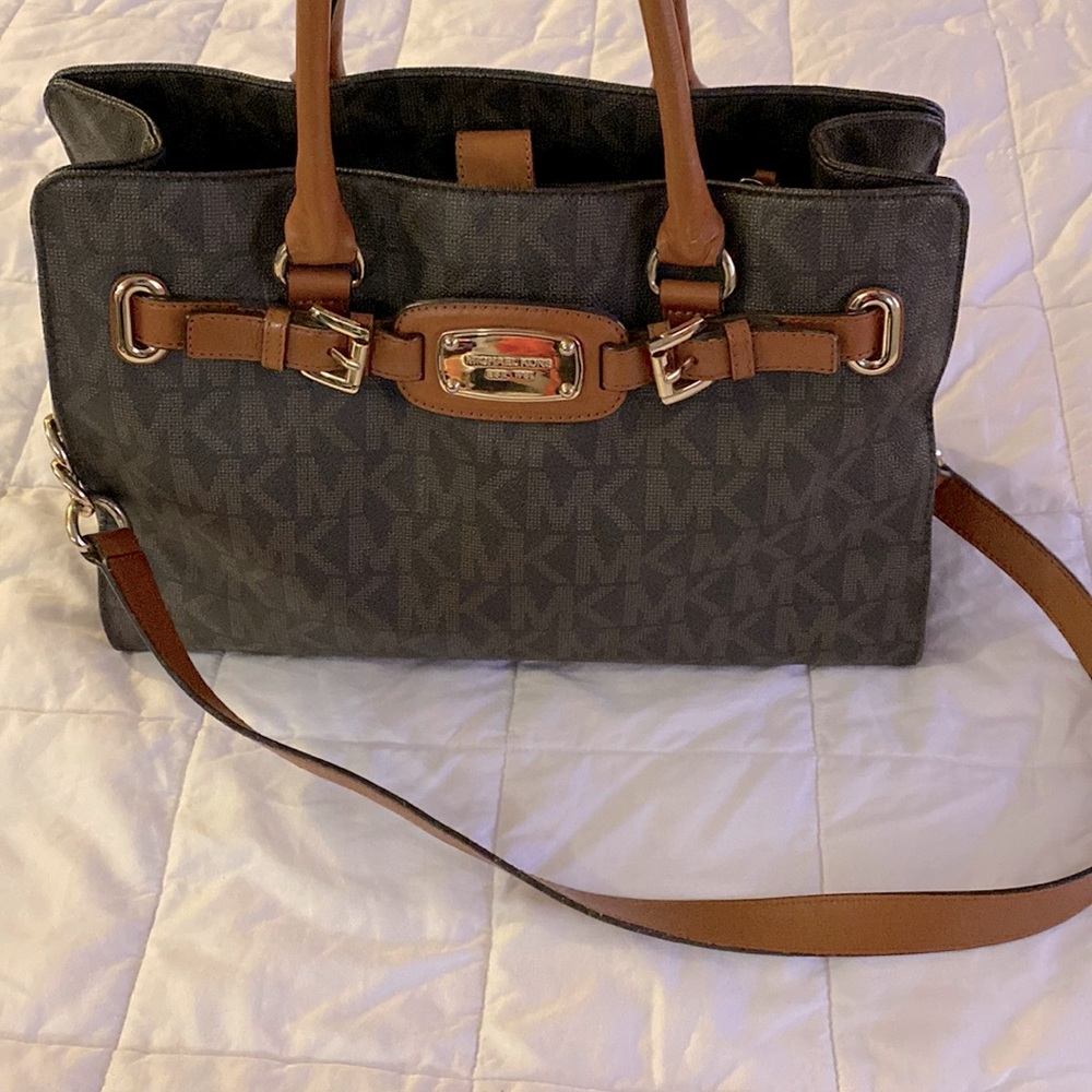 Michael Kors Hamilton Signature Leather Bag Brown Medium